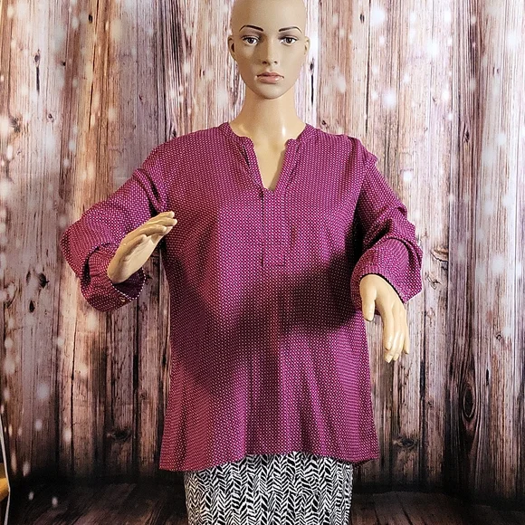 NWOT Hilfiger Women's Long Sleeve Printed Blouse Size L - Picture 1 of 9